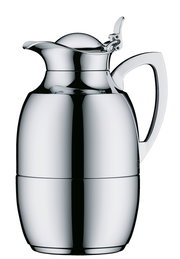 Elegante Isolierkanne Juwel aus glänzendem Metall, seitliche Perspektive