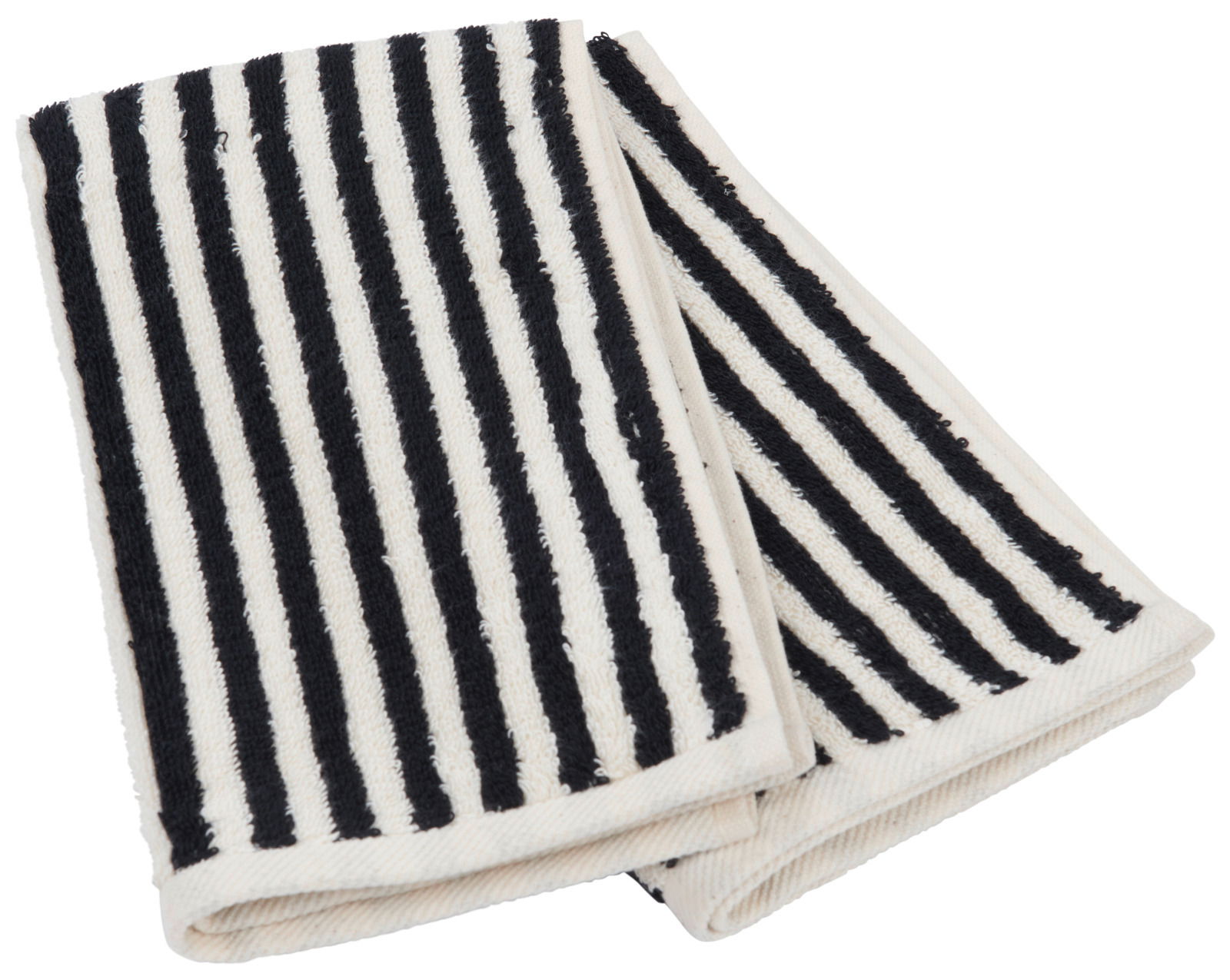 Gestreiftes Gästetuchset in Schwarz-Weiß, aus der Vogelperspektive fotografiert