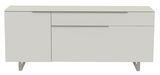 Modernes TV-Lowboard in Weiß mit zwei Türen und einer Schublade, frontale Ansicht