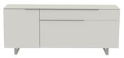 Modernes TV-Lowboard in Weiß mit zwei Türen und einer Schublade, frontale Ansicht