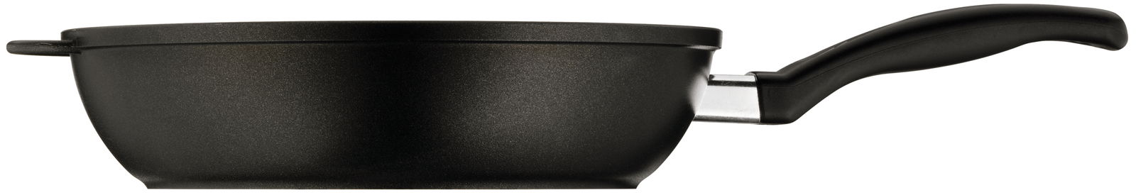 Schwarze Schmorpfanne 28cm mit langem Griff, Seitenansicht