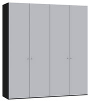 Grauer Drehtürenschrank mit vier Türen, frontal betrachtet.