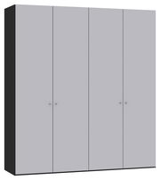 Grauer Drehtürenschrank mit vier Türen, frontal betrachtet.