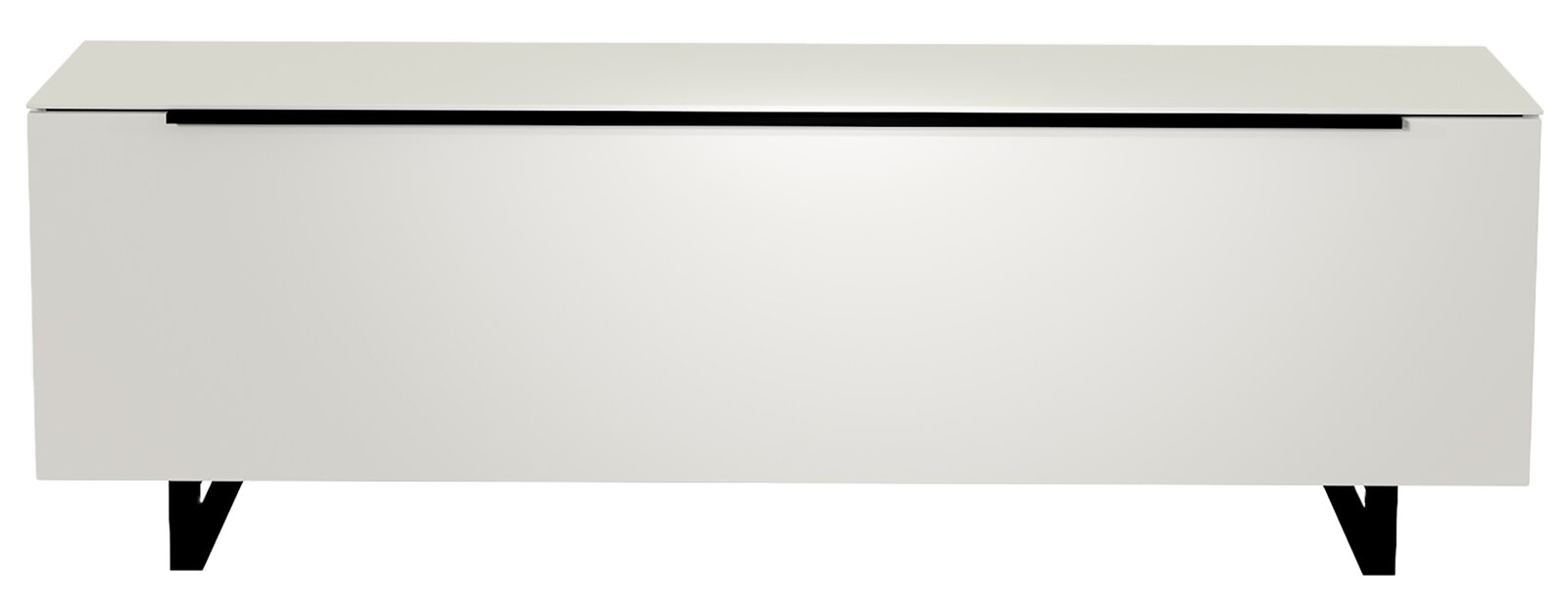 Modernes TV-Lowboard in Weiß mit schwarzem Akzent, frontale Ansicht
