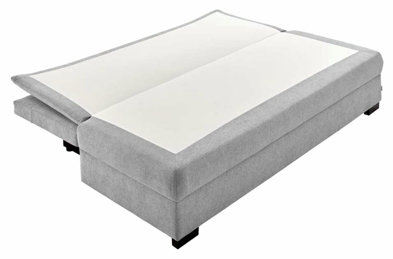 Graues Funktionssofa in Liegeposition, seitliche Perspektive