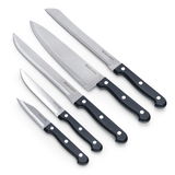 Messerblock-Set 6-tlg. mit fünf verschiedenen Messern aus Edelstahl, von oben betrachtet.