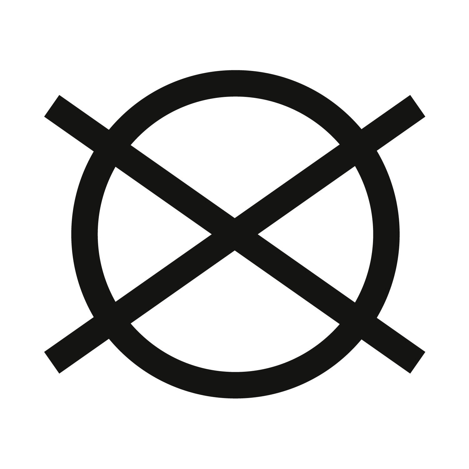 Symbol für nicht chemisch reinigen, schwarze Linien auf weißem Hintergrund, Vorderansicht