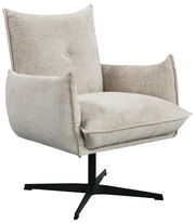 Beiger Relaxsessel IRENA mit schwarzem Drehfuß, seitliche Perspektive