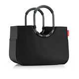 Schwarze Loopshopper-Tasche mit robusten Griffen, seitliche Perspektive