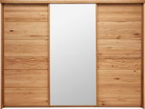 Schwebetürenschrank aus Holz mit mittigem Spiegel, Frontalansicht