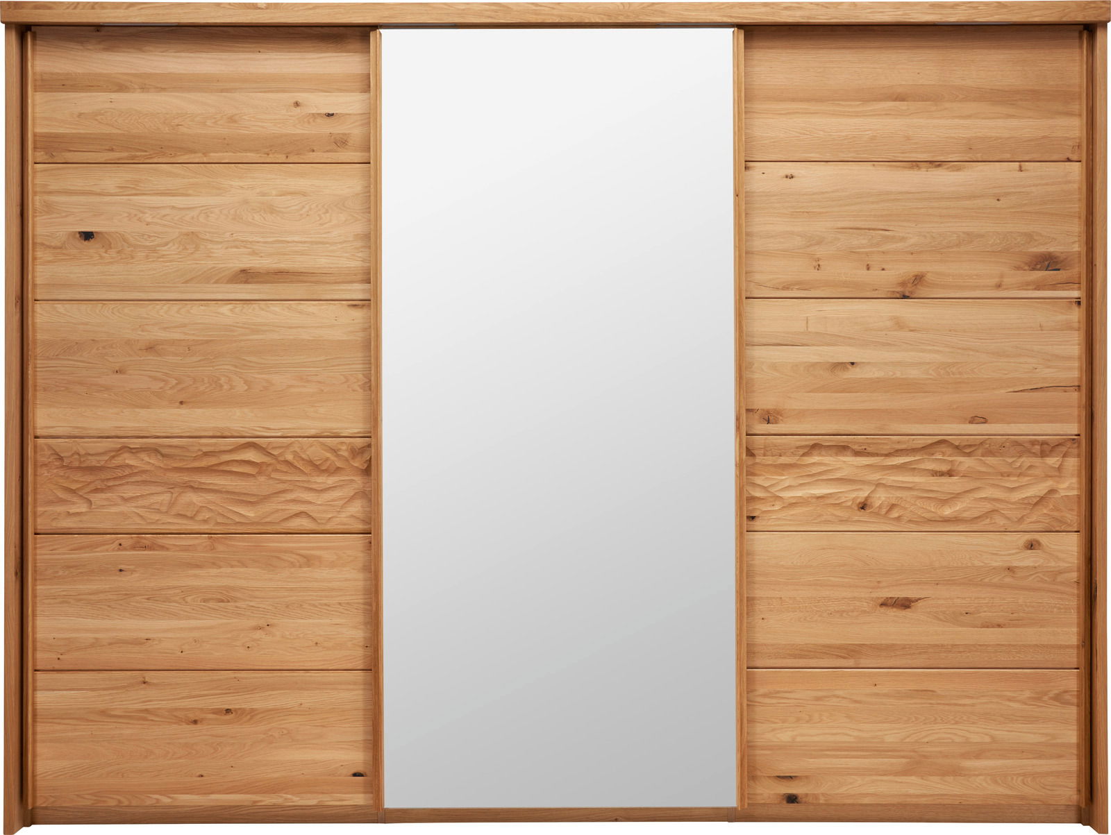 Linea Natura Schwebetürenschrank VITUS PLUS Schwebetürenschrank aus Holz mit mittigem Spiegel, Frontalansicht