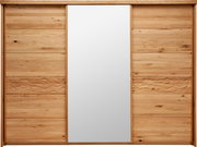 Schwebetürenschrank aus Holz mit mittigem Spiegel, Frontalansicht