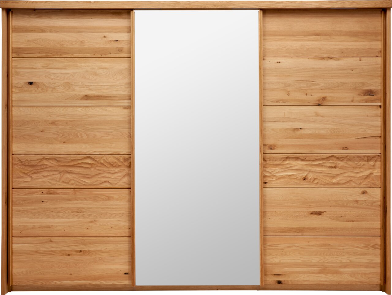 Schwebetürenschrank aus Holz mit mittigem Spiegel, Frontalansicht