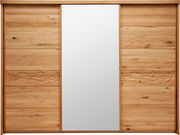 Schwebetürenschrank aus Holz mit mittigem Spiegel, Frontalansicht