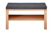 Garderobenbank aus Holz mit grauem Polster, frontal betrachtet