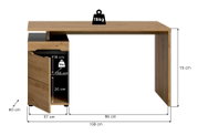 Moderner Schreibtisch in Eiche-Optik mit linksseitigem Schubladen-/Stauraumblock und durchgehender Tischplatte, Maße ca. 138 x 60 x 75 cm, dargestellt in seitlicher Ansicht von links mit eingezeichneten Abmessungen und Belastungsangaben.