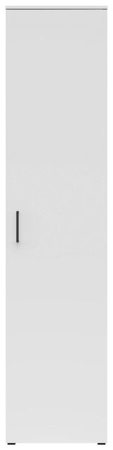 Frontansicht eines weißen Mehrzweckschranks mit schwarzem Griff.