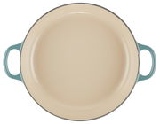 Servierpfanne 26cm Ocean, Draufsicht, mit blauen Griffen und cremefarbener Innenfläche