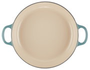 Servierpfanne 26cm Ocean, Draufsicht, mit blauen Griffen und cremefarbener Innenfläche