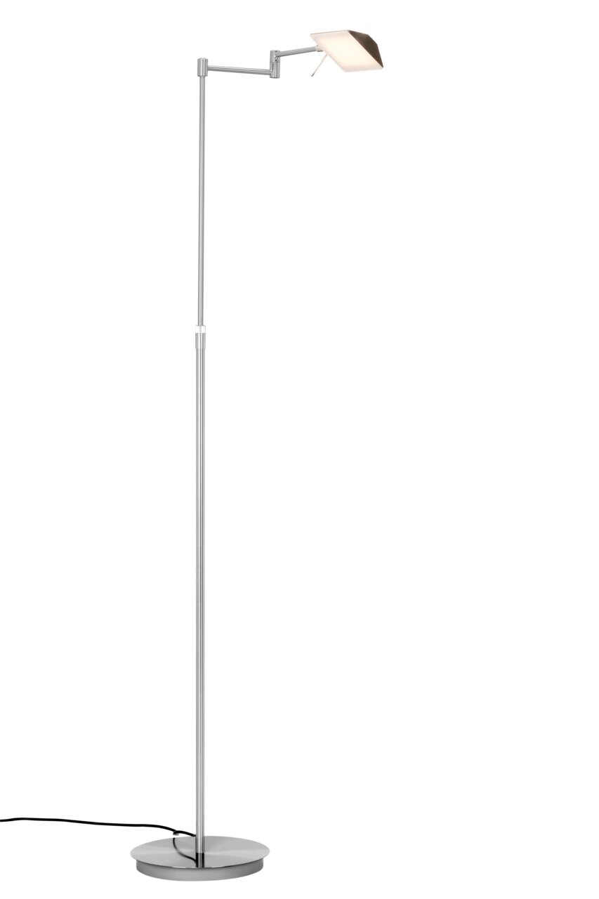Moderner LED-Deckenfluter aus Metall mit verstellbarem Arm, seitliche Perspektive