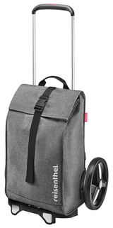 Grauer Citycruiser Twist Silver von reisenthel mit Teleskopgriff und großen Rädern, seitliche Perspektive