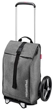 Grauer Citycruiser Twist Silver von reisenthel mit Teleskopgriff und großen Rädern, seitliche Perspektive