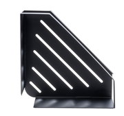 Schwarze Eckablage Meleto mit diagonalen Schlitzen, seitliche Perspektive