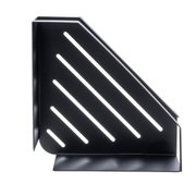 Schwarze Eckablage Meleto mit diagonalen Schlitzen, seitliche Perspektive
