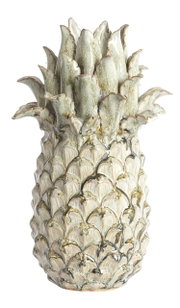 Keramik-Ornament in Form einer Ananas, aus der Vorderansicht fotografiert.
