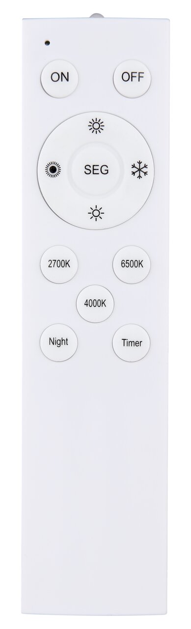Fernbedienung für Deckenleuchte mit Tasten für Ein/Aus, Helligkeit, Farbtemperatur und Timer, Vorderansicht