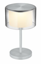 Moderne Akku-Tischleuchte GRAND SMOKE in silberner Optik, seitliche Perspektive