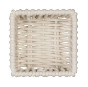 Vogelperspektive auf einen quadratischen, naturfarbenen Badkorb mit geflochtenem Design.