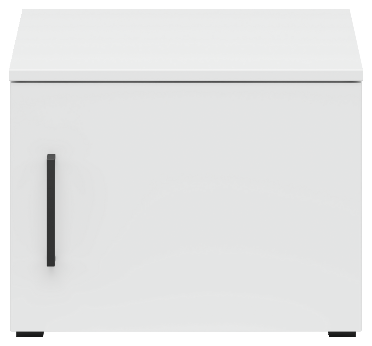 Weißer Aufsatzschrank mit schwarzem Griff, Frontalansicht