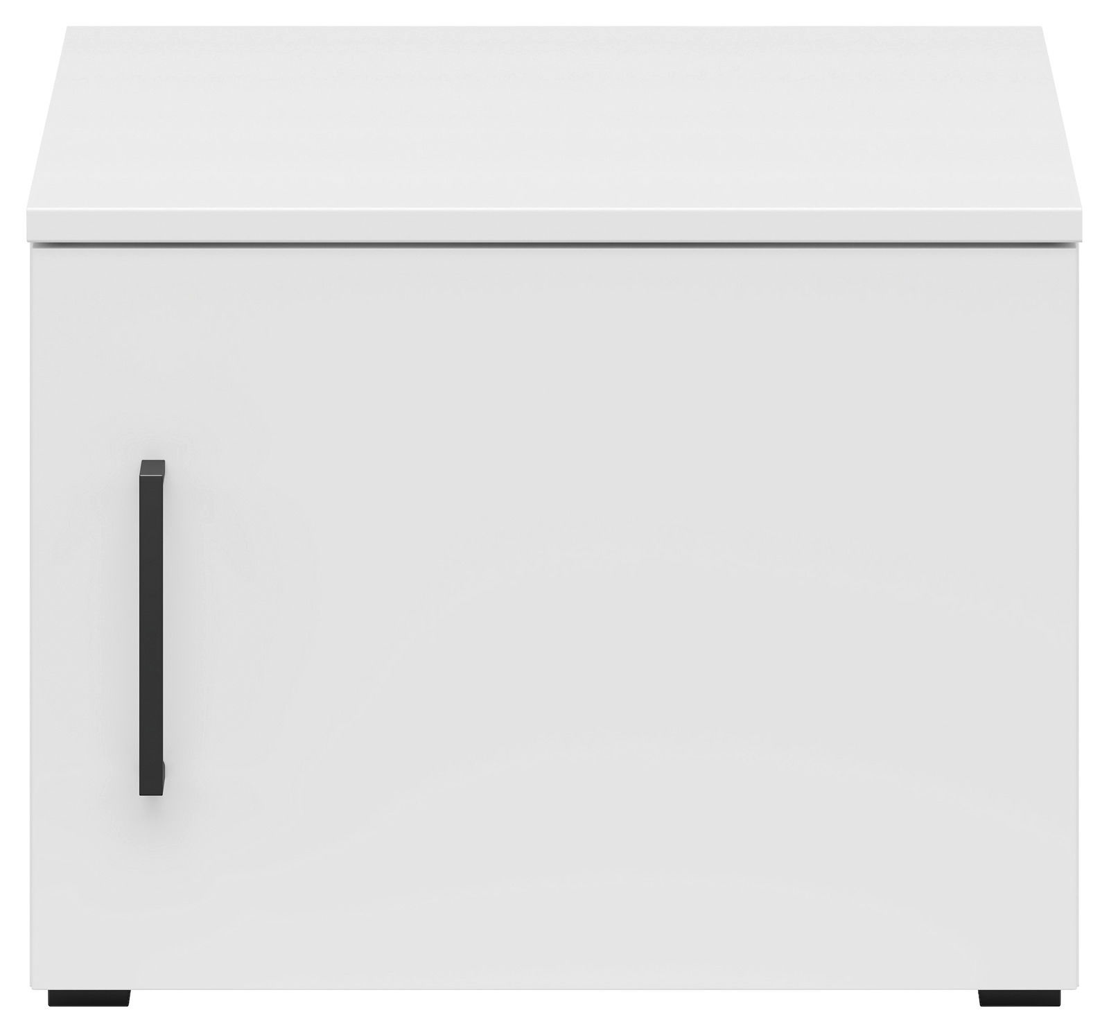 Weißer Aufsatzschrank mit schwarzem Griff, Frontalansicht