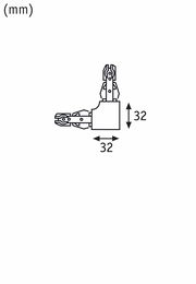 Technische Zeichnung eines L-Verbinders für das URAIL-System von PAULMANN, seitliche Ansicht mit Abmessungen 32x32 mm.