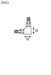 Technische tekening van een L-verbinding voor het URAIL-systeem van PAULMANN, zijaanzicht met afmetingen 32x32 mm.