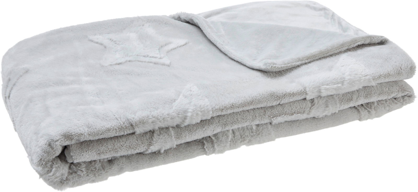 Weiche, graue Wohndecke mit Sternmuster, seitliche Perspektive