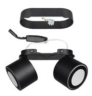 Zweifacher LED-Einbau- und Aufbauspot TAURUS in schwarzer Farbe, von oben betrachtet, mit sichtbaren Kabeln und Anschluss.