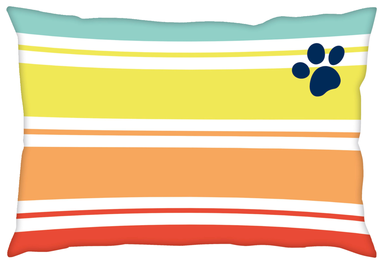 Bunte Renforcé-Bettwäsche mit Streifenmuster und Pfotenabdruck, Vorderansicht