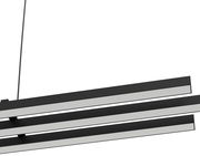 Moderne LED-Hängeleuchte mit drei parallelen, schwarzen Balken aus seitlicher Perspektive.