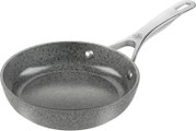 Graue Bratpfanne mit 20 cm Durchmesser, seitliche Perspektive