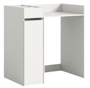 Weißes Waschmaschinenumbau-Set in seitlicher Perspektive mit Stauraum und Arbeitsfläche.