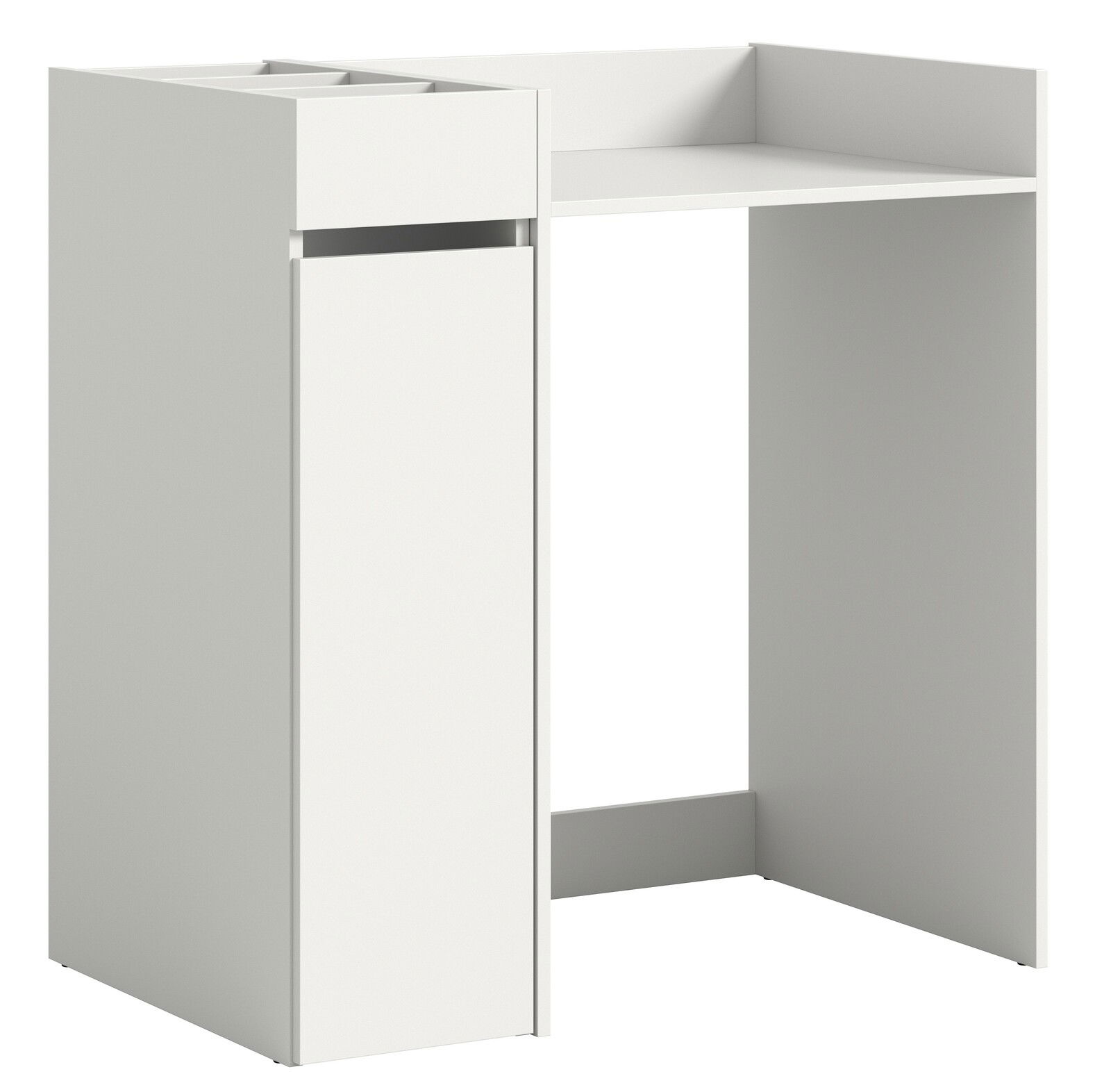 MID.YOU Waschmaschienenumbau-Set FREE Weißes Waschmaschinenumbau-Set in seitlicher Perspektive mit Stauraum und Arbeitsfläche.