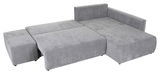 Graues Ecksofa in L-Form mit Bettfunktion, Ansicht von oben.