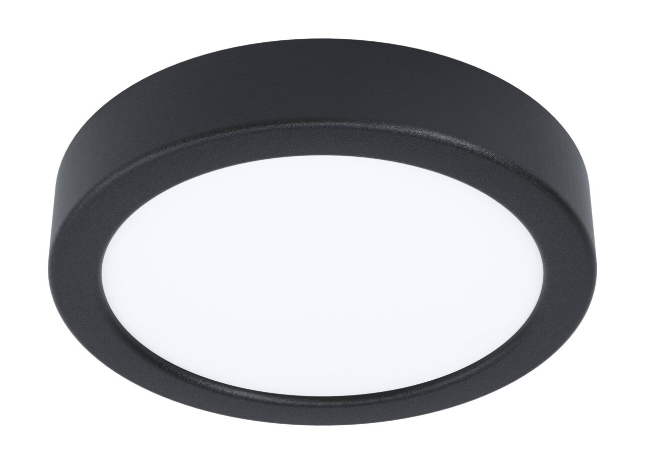 Runde LED Deckenleuchte Fueva 5 in schwarzem Gehäuse, seitliche Perspektive