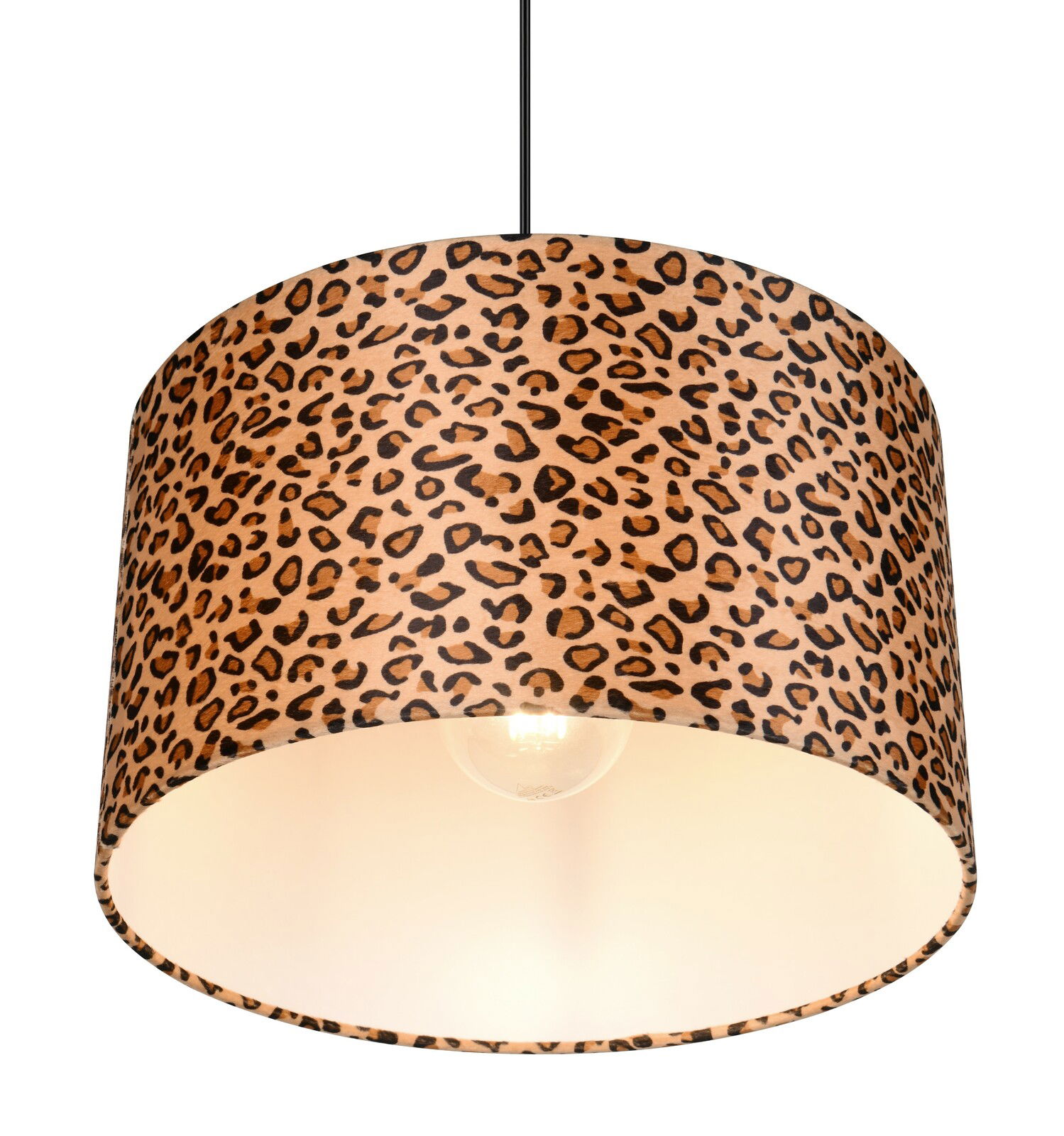 Pendelleuchte mit Leopardenmuster, seitliche Perspektive