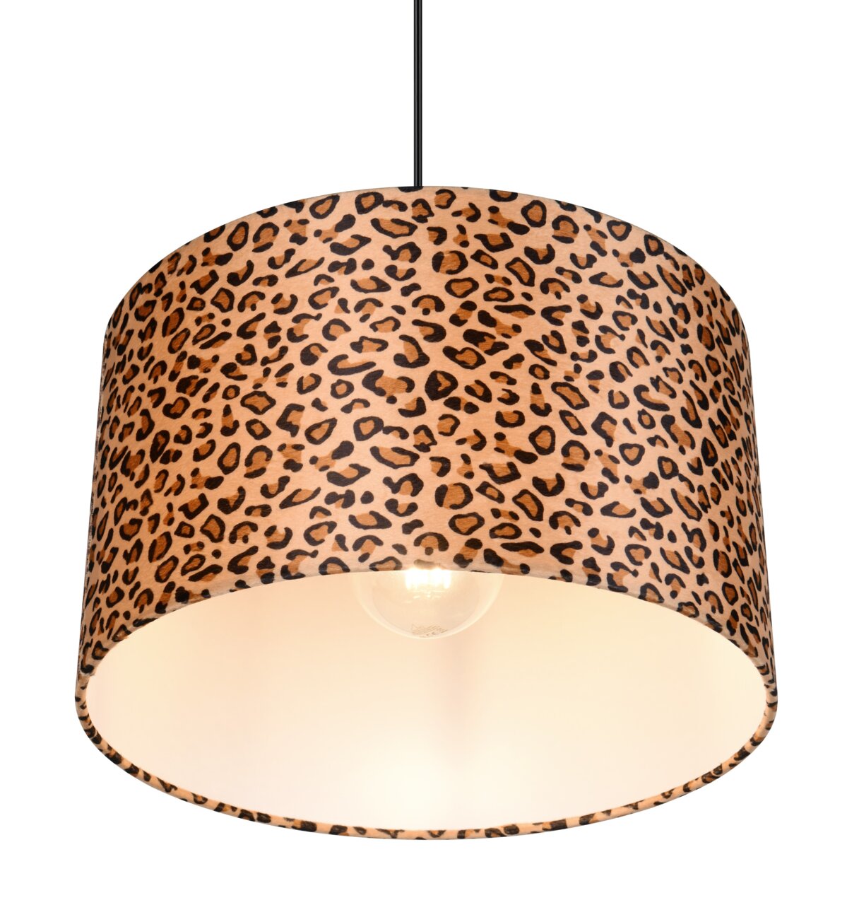 Pendelleuchte mit Leopardenmuster, seitliche Perspektive