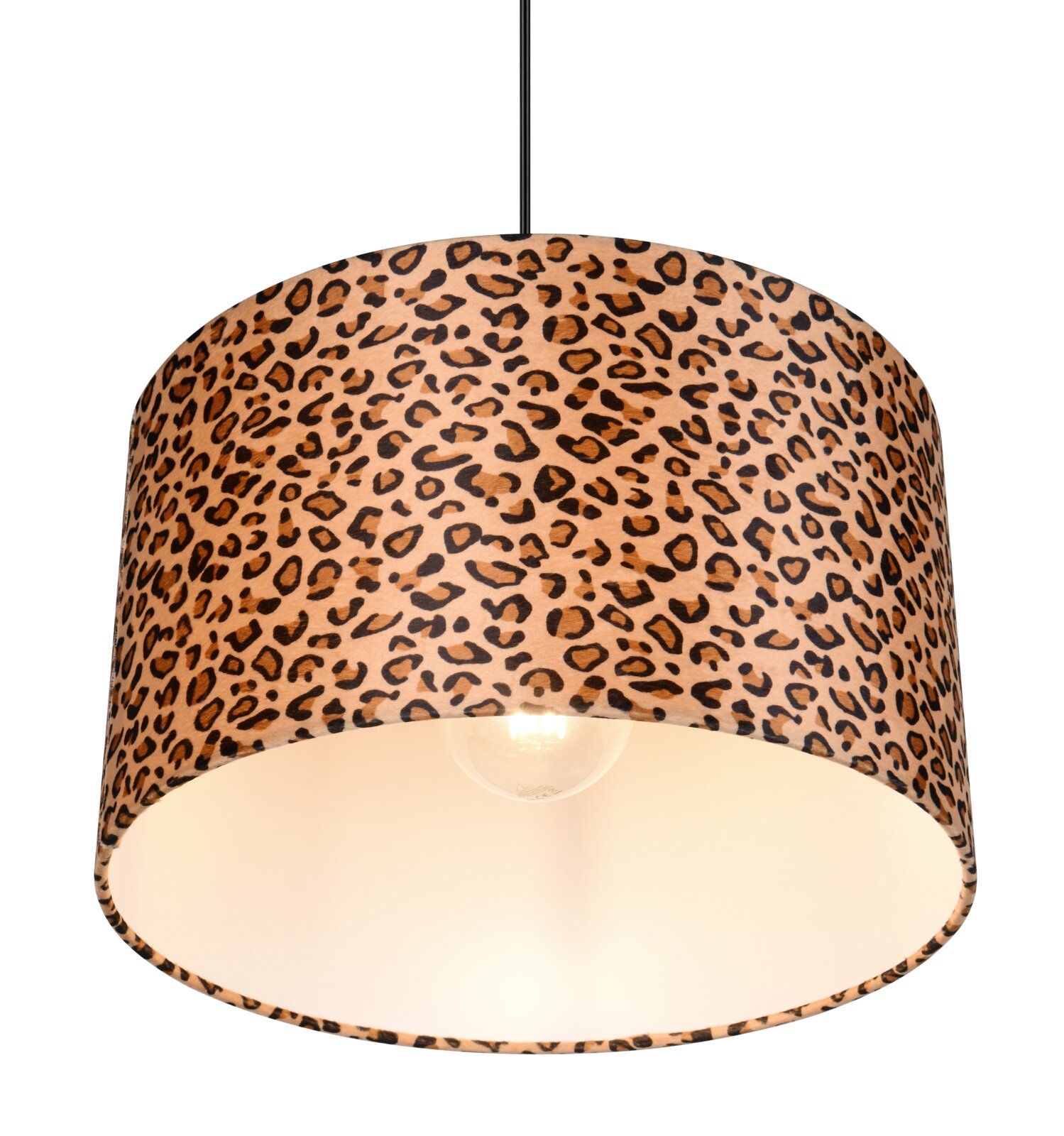 Pendelleuchte mit Leopardenmuster, seitliche Perspektive