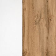 Nahaufnahme von Holz- und weißen Oberflächenmaterialien, perspektivisch von oben betrachtet.
