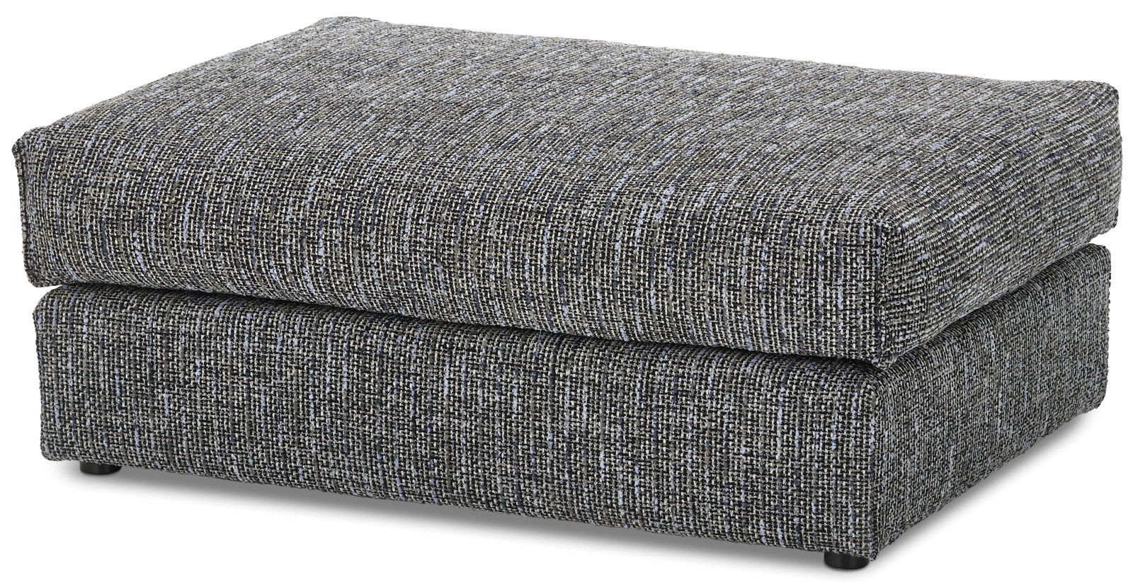 Grauer, rechteckiger Hocker mit strukturierter Oberfläche, seitliche Perspektive